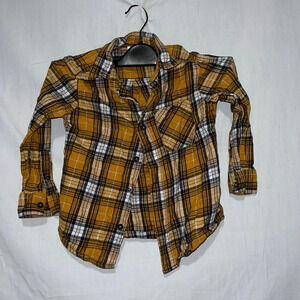 4/5 golden yellow blue & white plaid Member's Mark button up long sleeve shirt